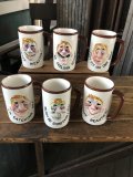 Vintage Enesco Funny Faces Ceramic Mug Set of 6 (A313)