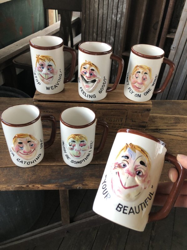 画像14: 50s Vintage Enesco Funny Faces Ceramic Mug SET (A313)