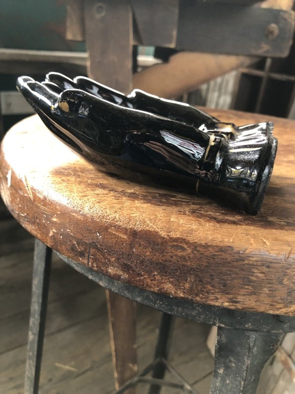 画像6: 50s Vintage Japan Porcelain Black Hand Ashtray Jewelry Trinket Bowl (A320)