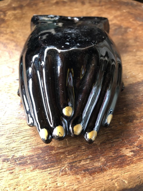 画像10: 50s Vintage Japan Porcelain Black Hand Ashtray Jewelry Trinket Bowl (A320)