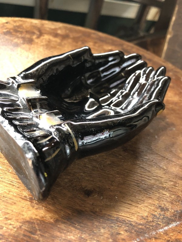 画像7: 50s Vintage Japan Porcelain Black Hand Ashtray Jewelry Trinket Bowl (A320)