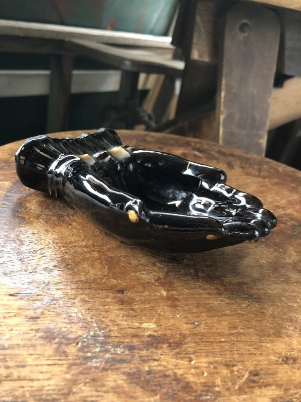 画像3: 50s Vintage Japan Porcelain Black Hand Ashtray Jewelry Trinket Bowl (A320)