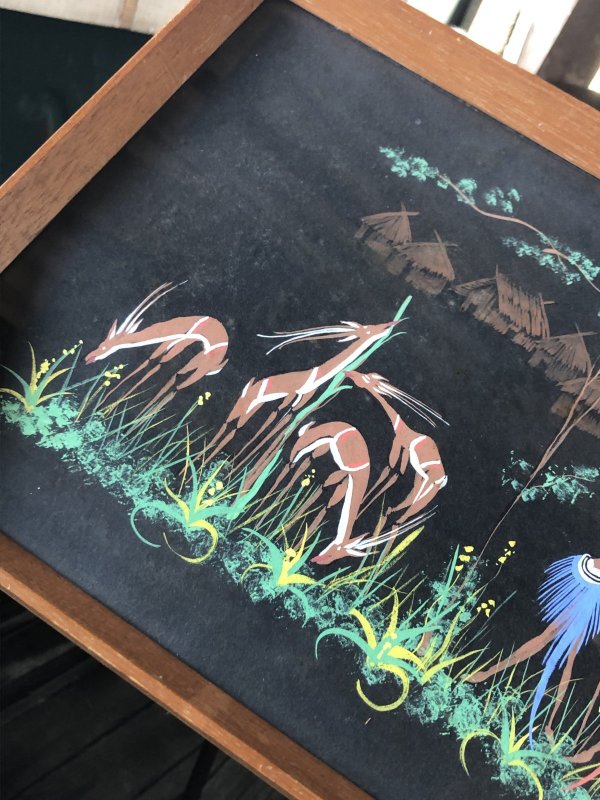 画像20: 50s Vintage MCM African Tribal Art w/Frame SET (A358)