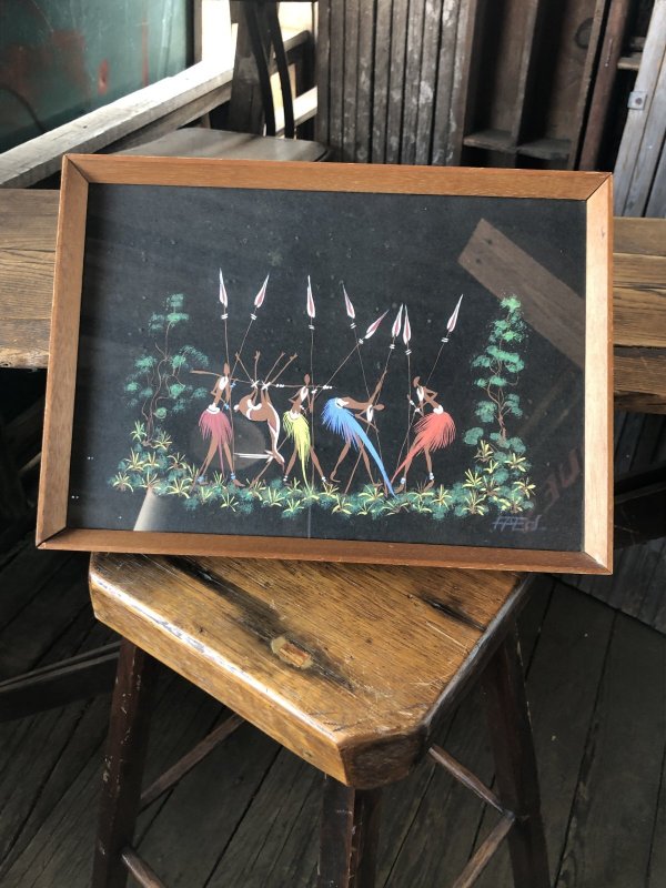 画像6: 50s Vintage MCM African Tribal Art w/Frame SET (A358)