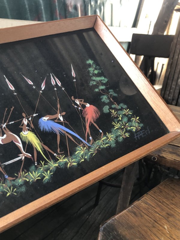 画像8: 50s Vintage MCM African Tribal Art w/Frame SET (A358)
