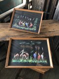 50s Vintage MCM African Tribal Art w/Frame SET (A358)