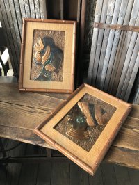 Vintage MCM African Woman Embossed Copper Wall Relief Art w/Frame SET (A359)