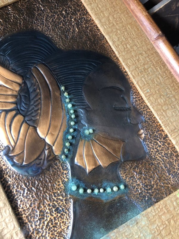 画像10: Vintage MCM African Woman Embossed Copper Wall Relief Art w/Frame SET (A359)