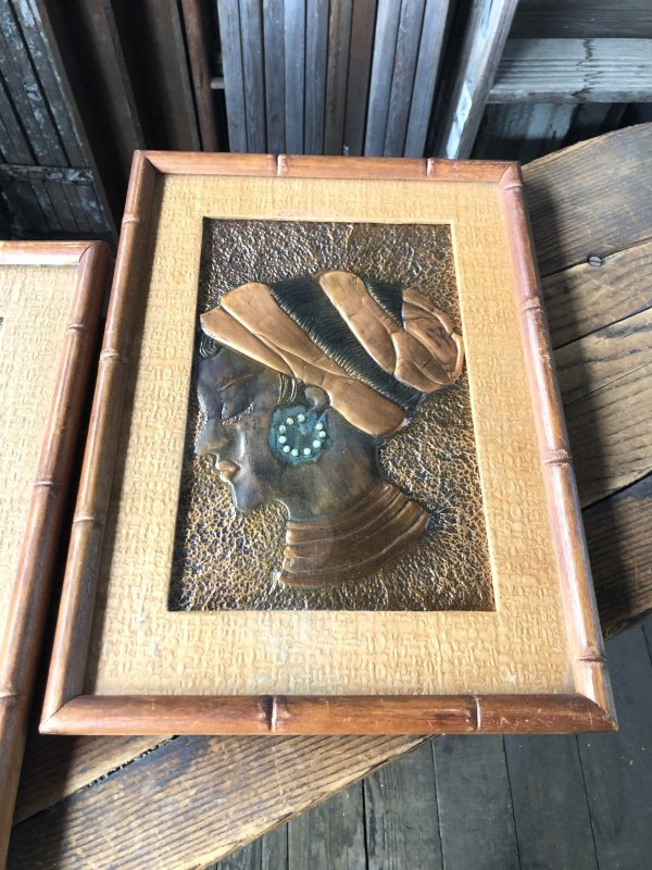 画像4: Vintage MCM African Woman Embossed Copper Wall Relief Art w/Frame SET (A359)