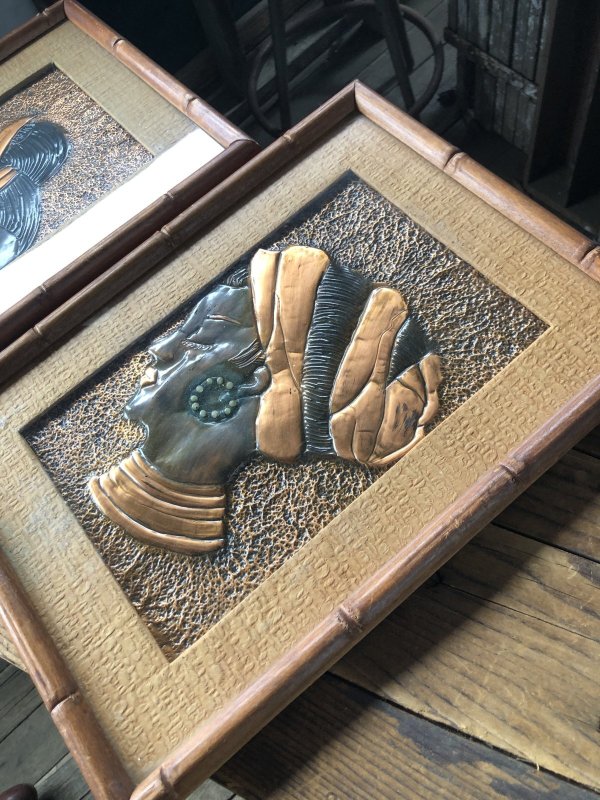 画像5: Vintage MCM African Woman Embossed Copper Wall Relief Art w/Frame SET (A359)