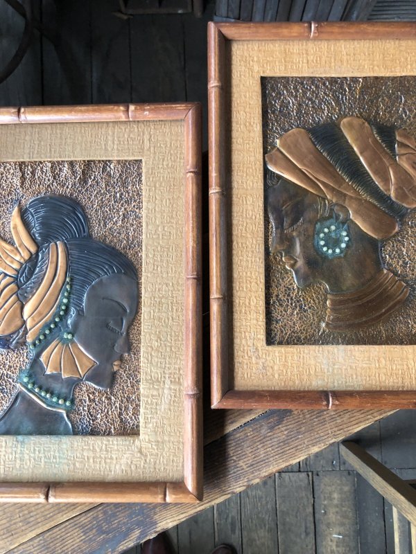 画像3: Vintage MCM African Woman Embossed Copper Wall Relief Art w/Frame SET (A359)