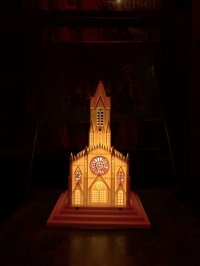 50s Vintage Raylite Lighted Musical Windup Church (A382)