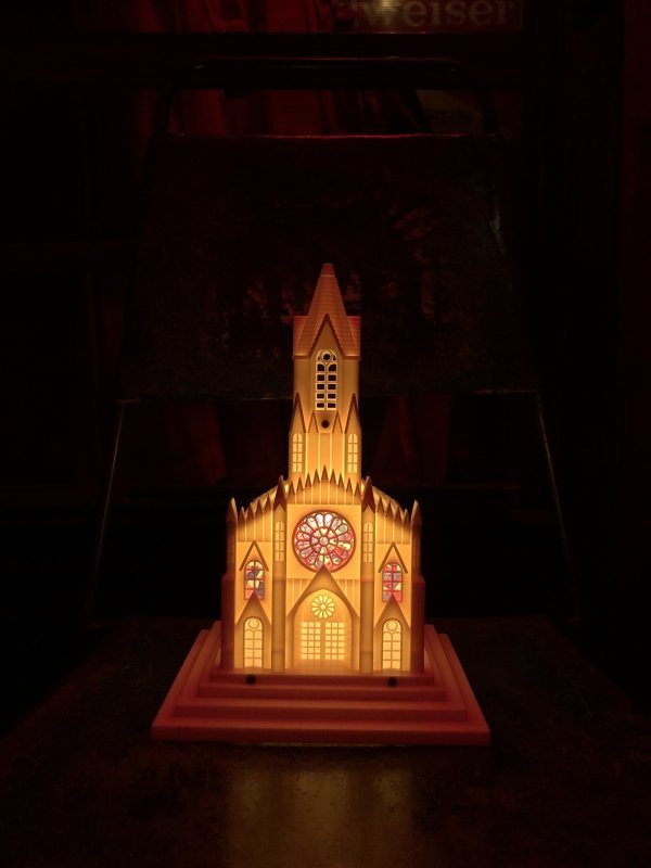 画像1: 50s Vintage Raylite Lighted Musical Windup Church (A382)