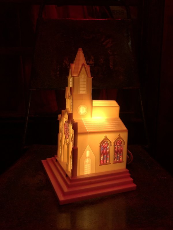 画像18: 50s Vintage Raylite Lighted Musical Windup Church (A382)