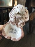 Vintage Nodding Skeleton KEEP ON SMOKING Ceramic Ashtray Made in JAPAN (A388)