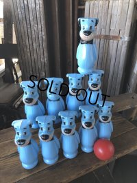 60s Hanna-Barbera Huckleberry Hound Bowling Pins Plastic Blow Mold Figures (A429) 
