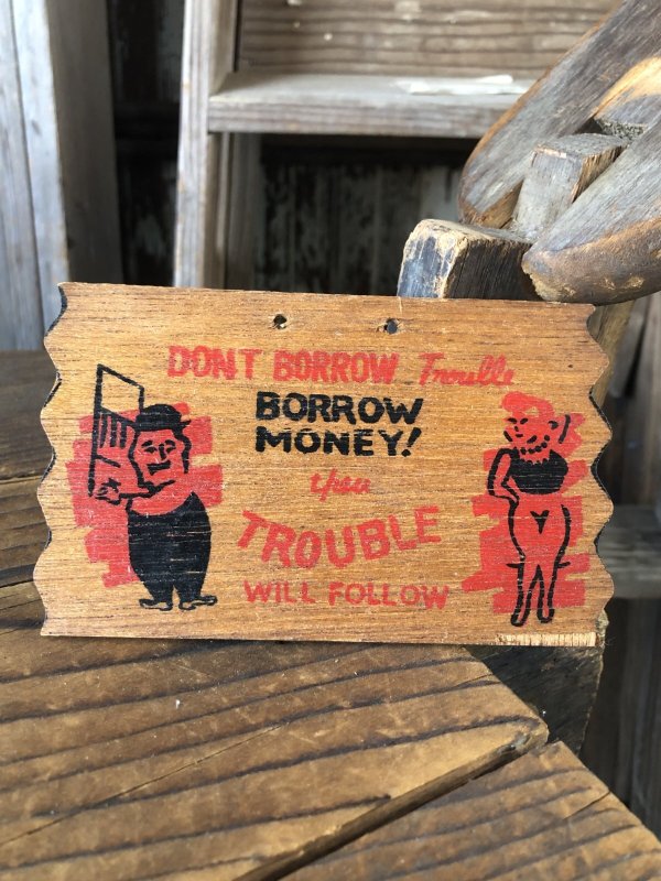 画像1: Vintage Funny Postcard Wooden Plaque BORROW MONEY! (A442)  