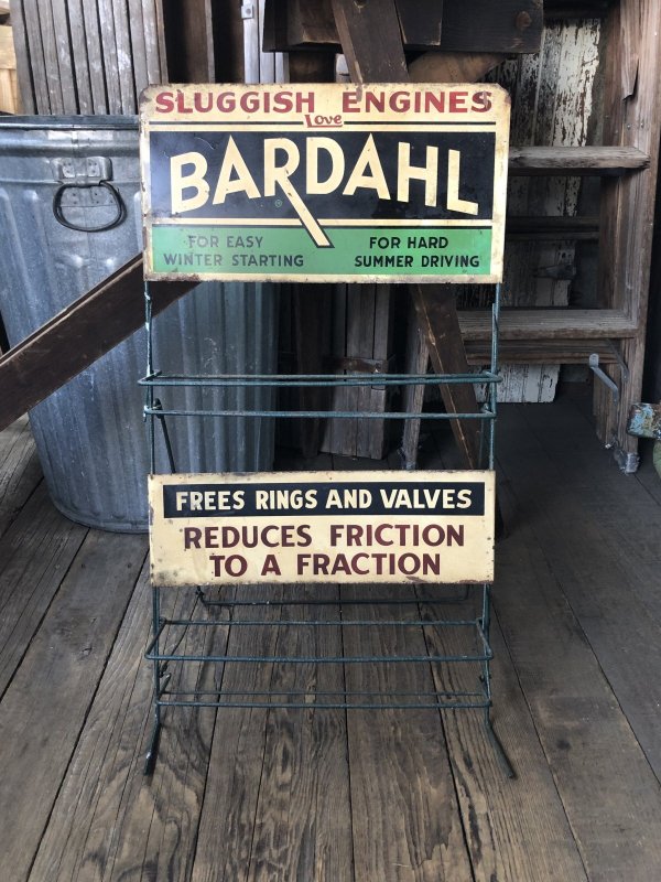 画像1: RARE! 40s Vintage BARDAHL Motor Oil Additive Can Store Display Rack HTF!! (A628) 