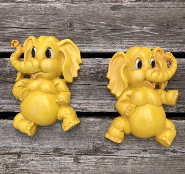 画像10: 70s Vintage Homco Yellow Elephant Wall Plaques (A642)