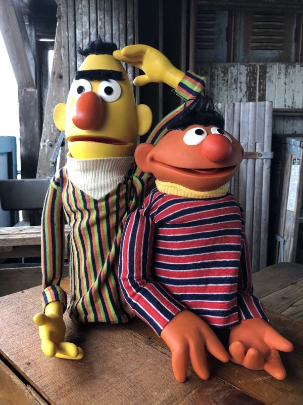 画像1: 70s Vintage Sesame Street Hand Puppet Doll Ernie Bert 1st Ver. Set (A704) 