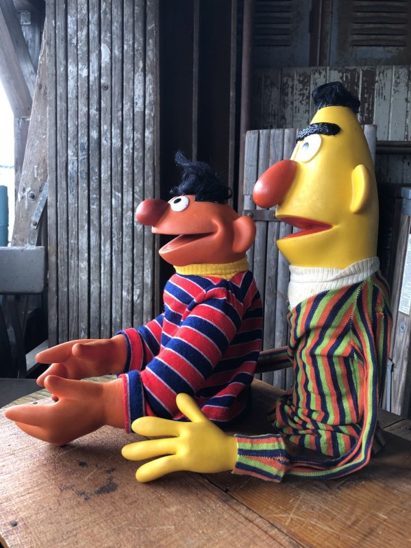 画像2: 70s Vintage Sesame Street Hand Puppet Doll Ernie Bert Set (A705) 