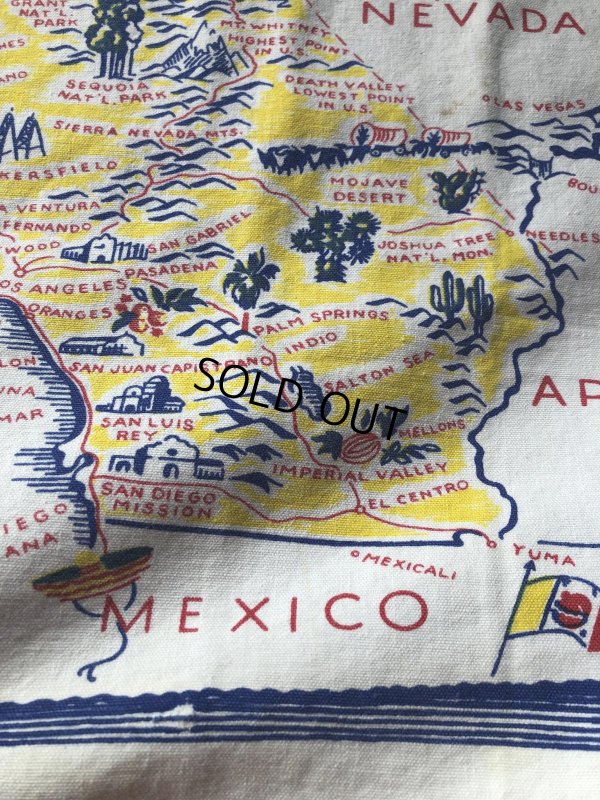 画像8: Vintage California Map Souvenir Tablecloth (A720)