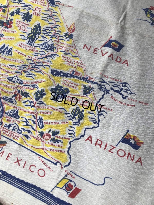 画像7: Vintage California Map Souvenir Tablecloth (A720)