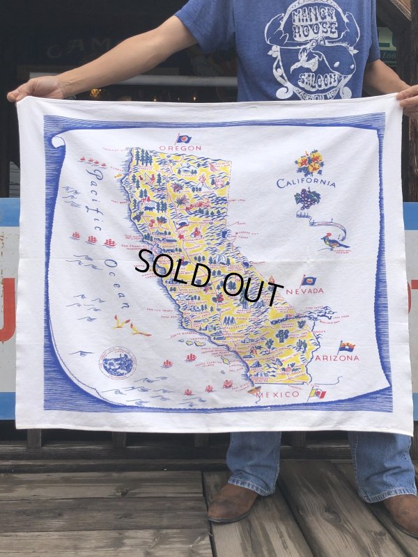 画像10: Vintage California Map Souvenir Tablecloth (A720)