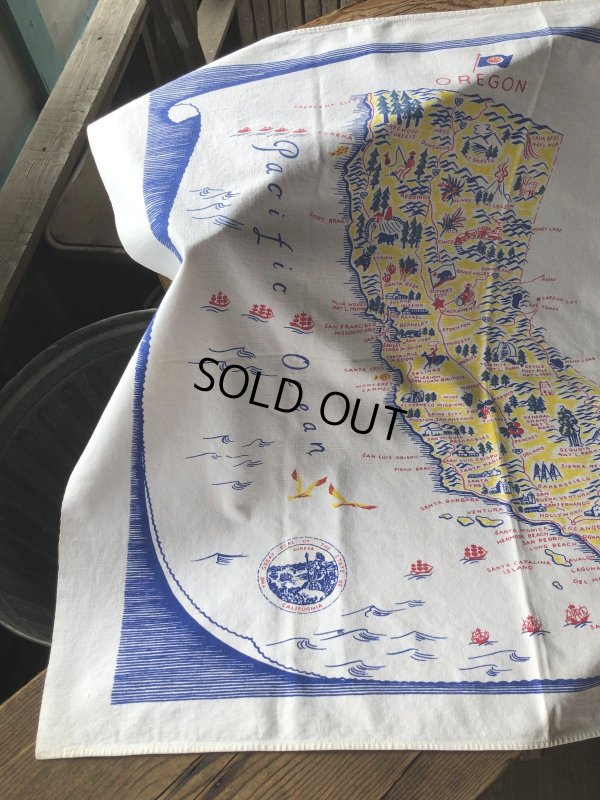 画像2: Vintage California Map Souvenir Tablecloth (A720)