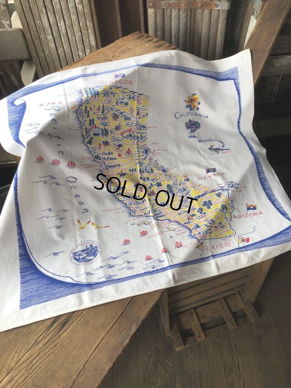 画像1: Vintage California Map Souvenir Tablecloth (A720)