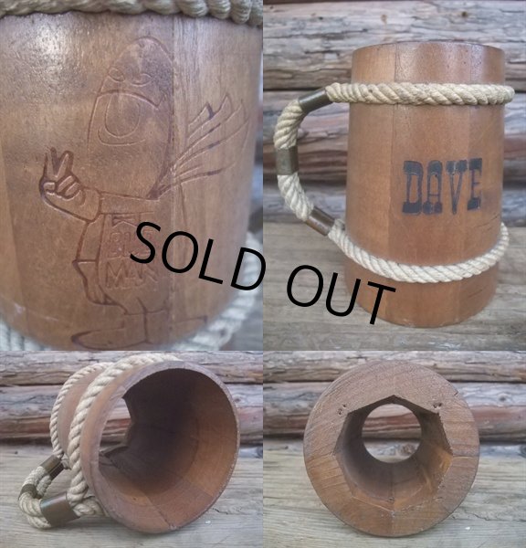 画像2: 80s Vintage Budweiser Bud Man Wooden Mug  (NK-252) (2)