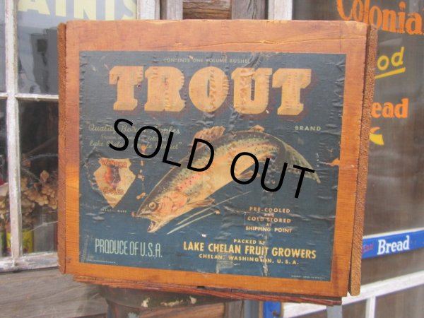 画像1: Vintage Wood TROUT Fruit Crate Box (PJ590)  (1)