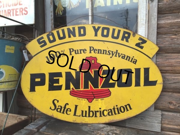 画像1: 50s Vintage PENNZOIL Double Sided Sign (PJ959)  (1)