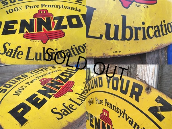 画像2: 50s Vintage PENNZOIL Double Sided Sign (PJ959)  (2)