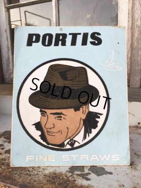 画像1: 〜40s Vintage PORTIS HATS Card Board Sign (DJ118)  (1)