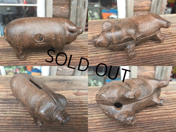 画像2: Vintage AD Cast Iron Pig  Piggy Bank #A (DJ781) (2)