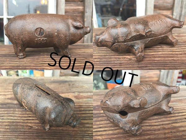 画像2: Vintage AD Cast Iron Pig  Piggy Bank #B (DJ780) (2)