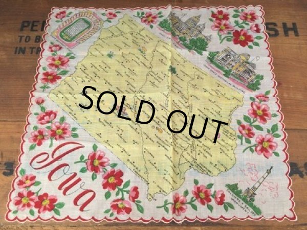 画像1: 50s Vintage Souvenir Handkerchief State of Iowa (DJ819) (1)