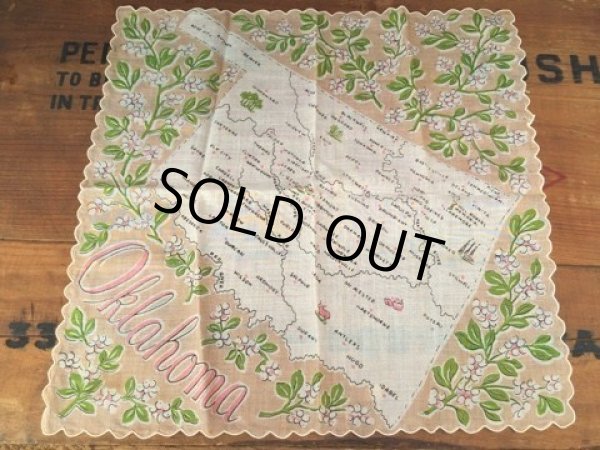 画像1: 50s Vintage Souvenir Handkerchief State of Oklahoma (DJ821) (1)