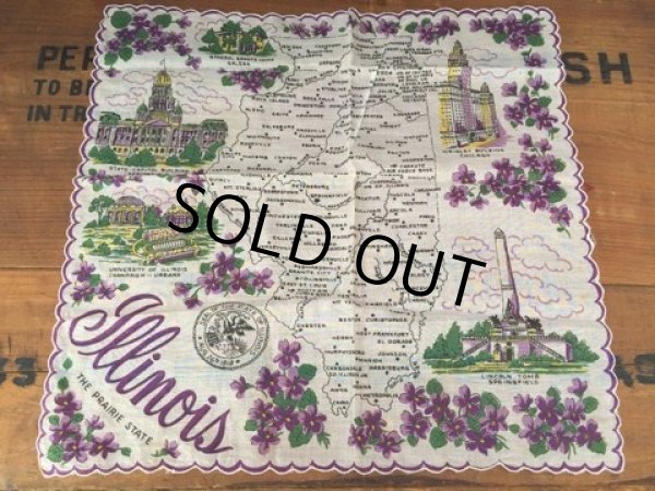 画像1: 50s Vintage Souvenir Handkerchief State of Illinois (DJ820) (1)