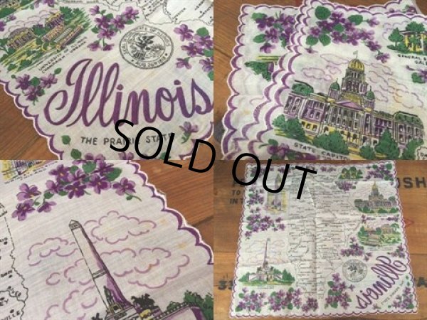 画像2: 50s Vintage Souvenir Handkerchief State of Illinois (DJ820) (2)
