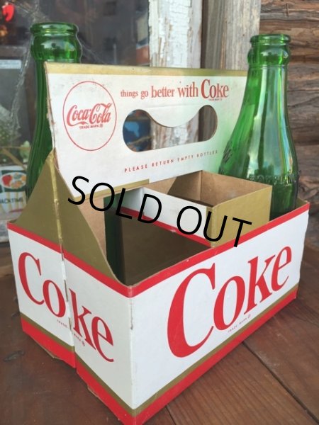画像1: Vintage Soda 6-Pac bottles Cardboard carrying case / Coca Cola (DJ925) (1)