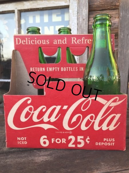 画像1: Vintage Soda 6-Pac bottles Cardboard carrying case / Coca Cola (DJ328) (1)
