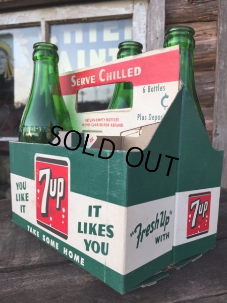 画像1: Vintage Soda 6-Pac bottles Cardboard carrying case / 7UP  (MA323) (1)