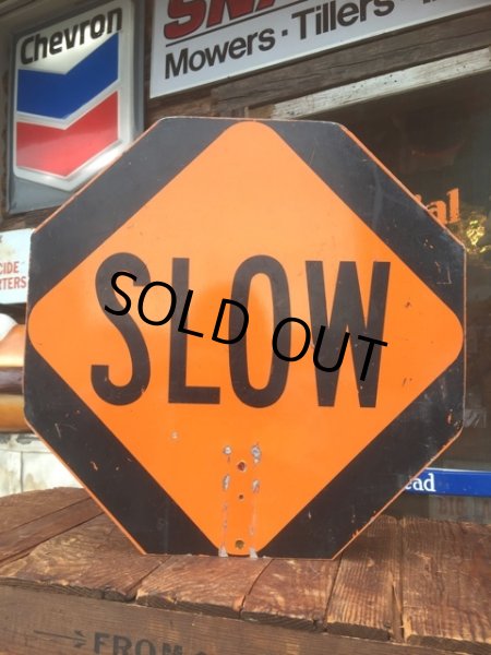 画像1: Vintage Road Sign Double Side Stop & Slow (MA812)  (1)