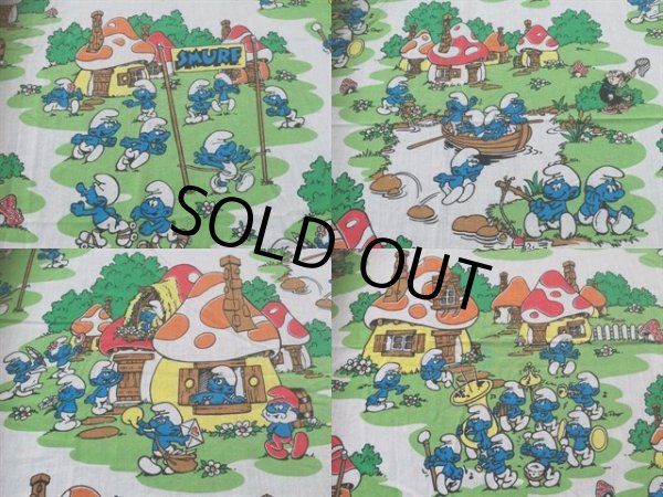 画像3: 80s Vintage Smurf Twin Flat Sheet (AL124) (3)