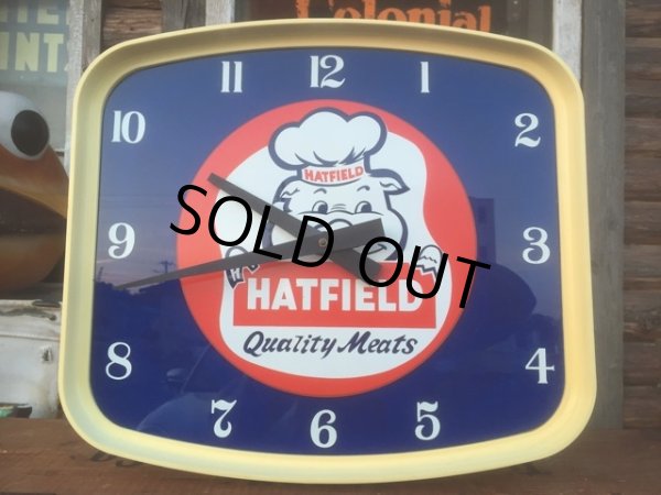 画像1: 60s Vintage Hatfield Quality Meats Advertising Clock Sign (AL260) (1)