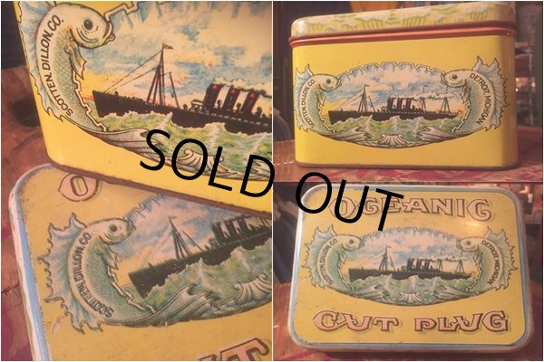 画像3: Vintage Oceanic Cut Plug Tabacco Tin Box (AL389) (3)