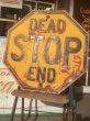 画像1: Vintage Road Sign Yellow Embossed Stop Dead End (AL424) (1)