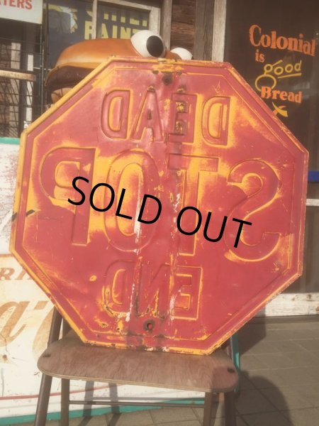 画像2: Vintage Road Sign Yellow Embossed Stop Dead End (AL424) (2)